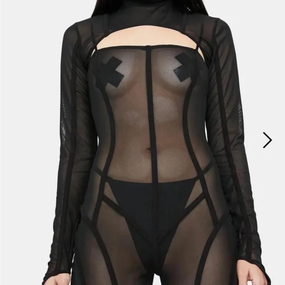 Dolls Kill Black Long Sleeve Sheer Bodysuit - Picture 3 of 3